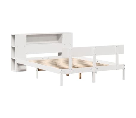 vidaXL Κρεβάτι Βιβλιοθήκη Χωρίς Στρώμα Λευκό 135x190 εκ Μασίφ Πεύκο