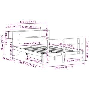 Postel s knihovnou bez matrace bílá 140x190 cm masivní borovice - obrázek 11