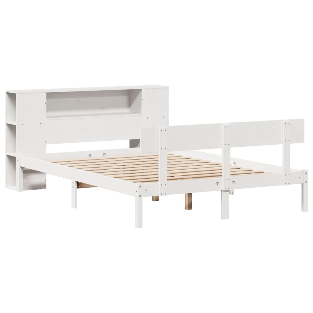 vidaXL Bed met boekenkast zonder matras grenenhout wit 150x200 cm afbeelding