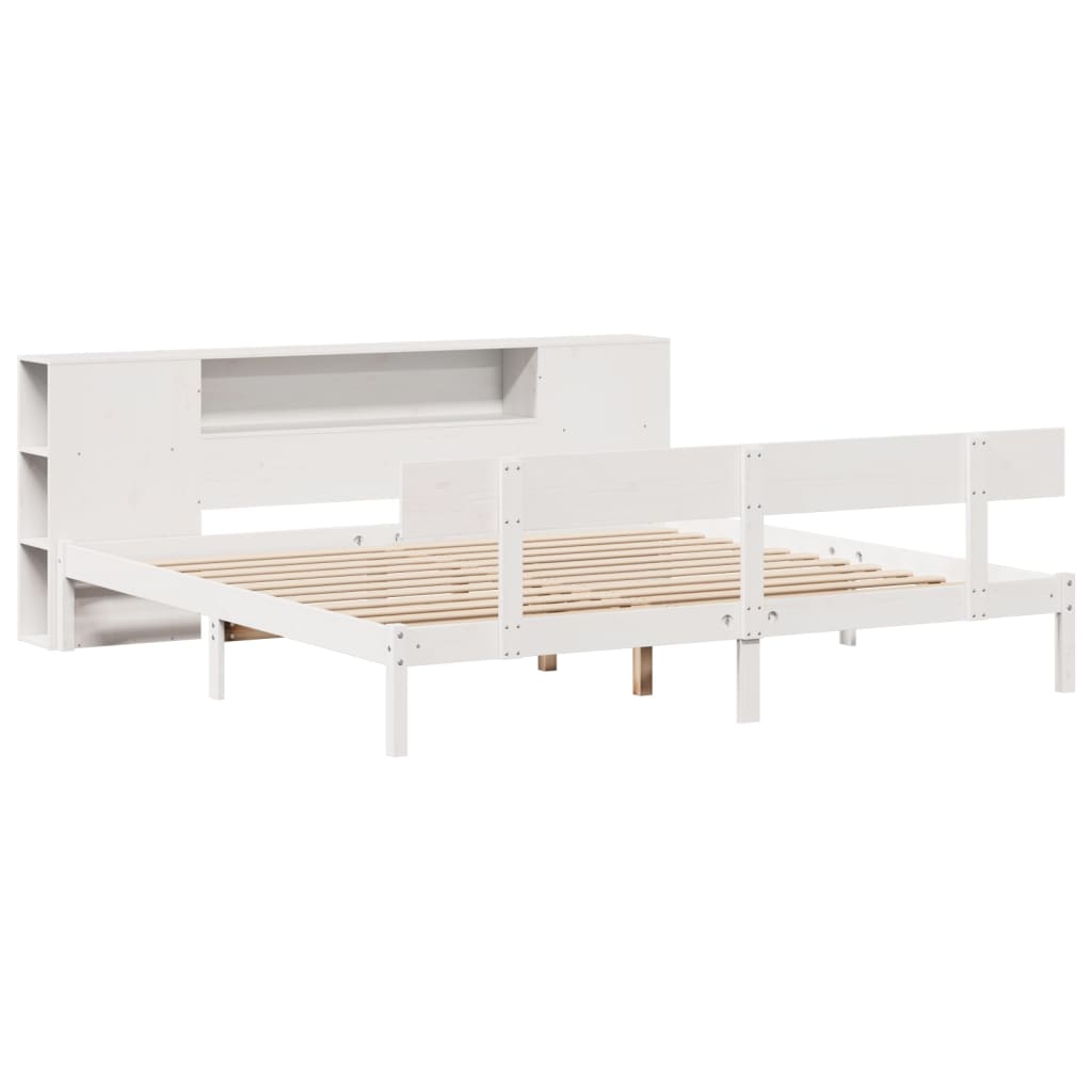vidaXL Bed met boekenkast zonder matras grenenhout wit 180x200 cm afbeelding