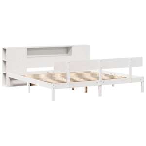 vidaXL Massivholzbett mit Regal ohne Matratze Wei&szlig; 200x200 cm Kiefer