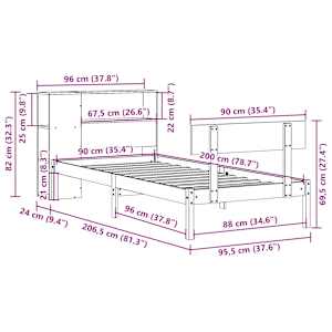 Postel s knihovnou bez matrace bílá 90x200 cm masivní borovice - obrázek 11