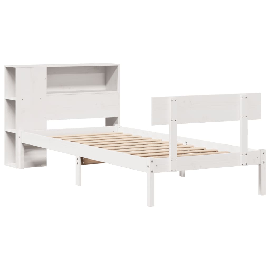 vidaXL Bed met boekenkast zonder matras grenenhout wit 100x200 cm afbeelding