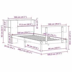 Postel s knihovnou bez matrace bílá 100x200 cm masivní borovice - obrázek 11