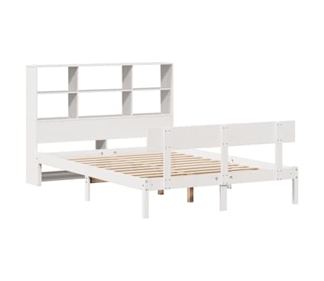 vidaXL Cama com estante sem colch&atilde;o 135x190 cm pinho maci&ccedil;o branco