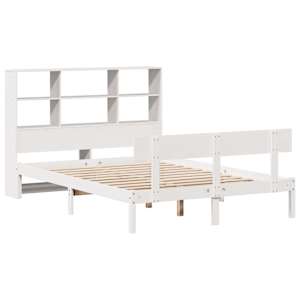 vidaXL Cama com estante sem colch&atilde;o 135x190 cm pinho maci&ccedil;o branco
