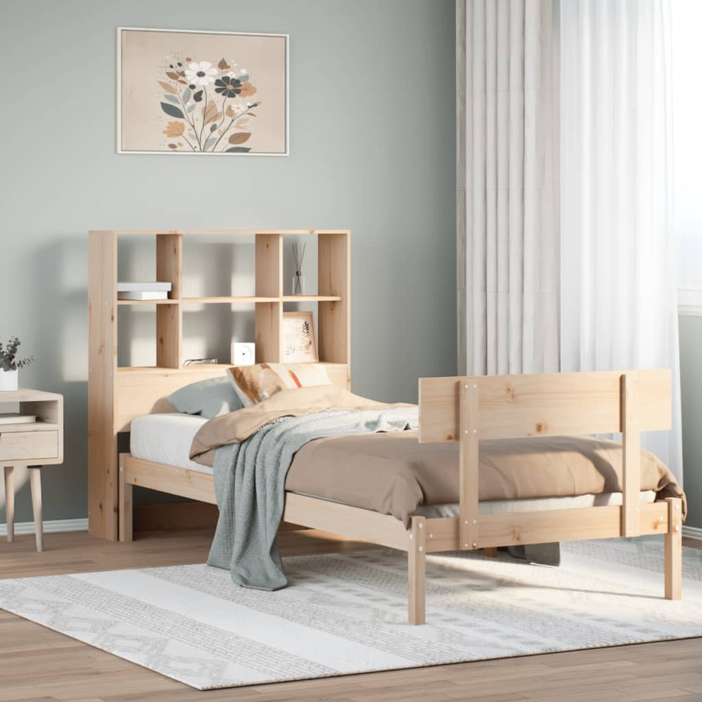 vidaXL Massivholzbett mit Regal ohne Matratze 90x200 cm Kiefernholz
