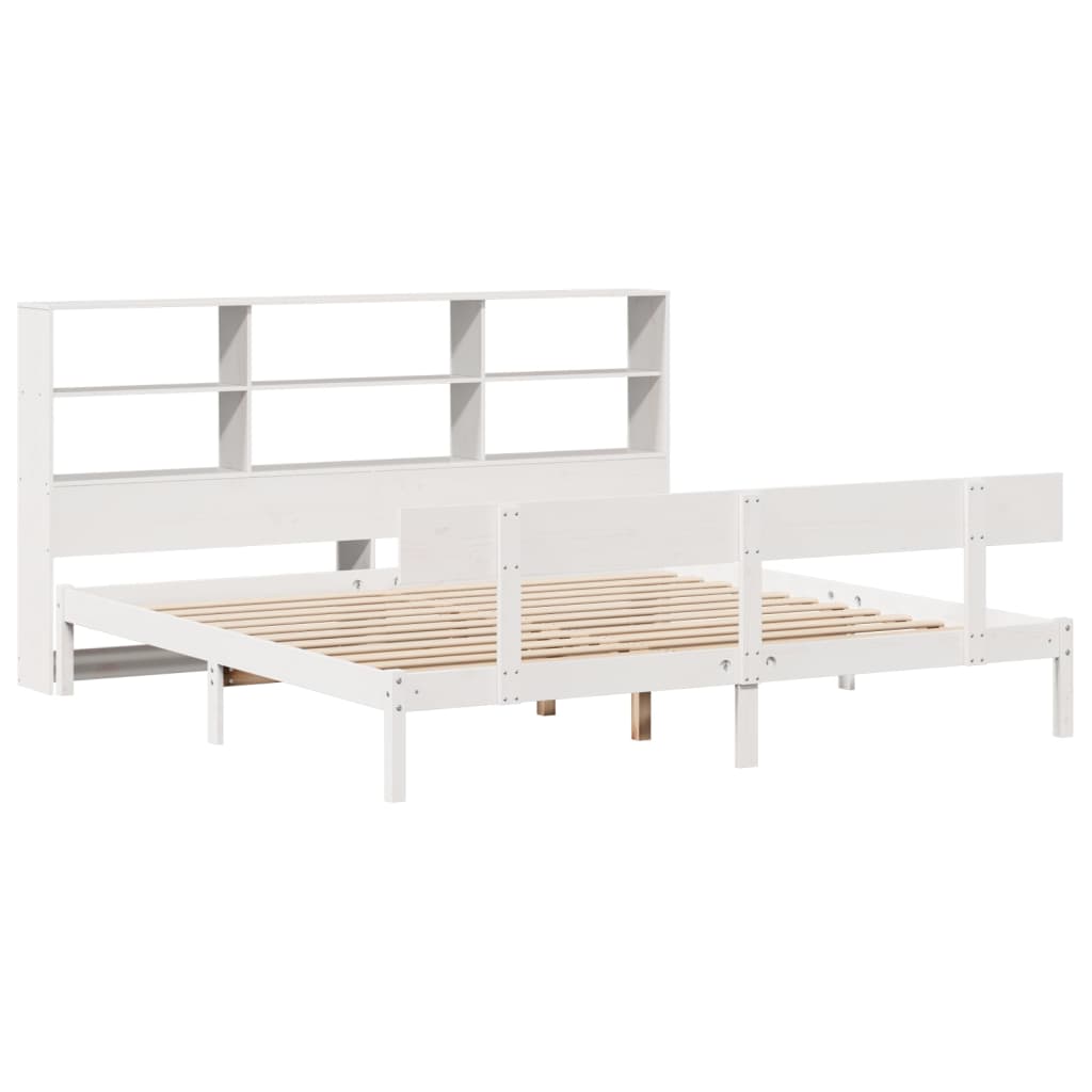 vidaXL Bed met boekenkast zonder matras grenenhout wit 200x200 cm afbeelding