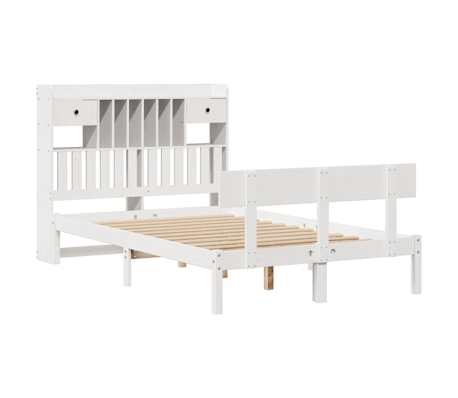 vidaXL Pat cu bibliotecă fără saltea, alb, 120x190 cm, lemn masiv pin