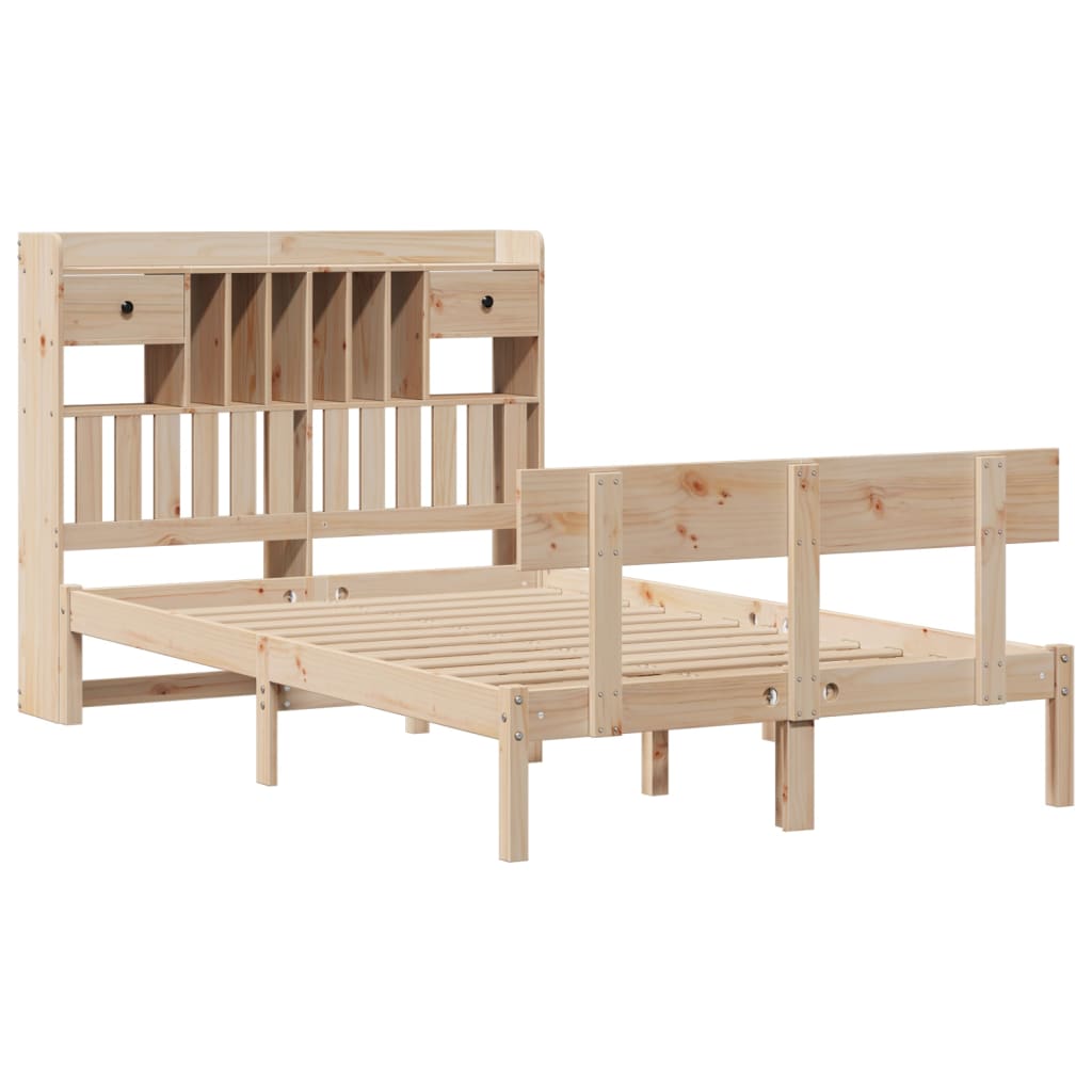 vidaXL Bed met boekenkast zonder matras massief grenenhout 135x190 cm afbeelding