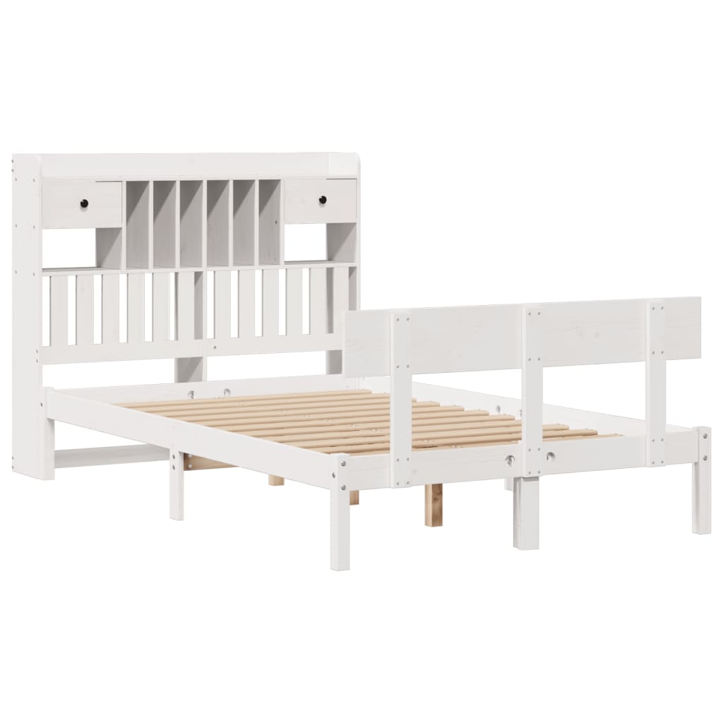 vidaXL Bed met boekenkast zonder matras grenenhout wit 135x190 cm afbeelding