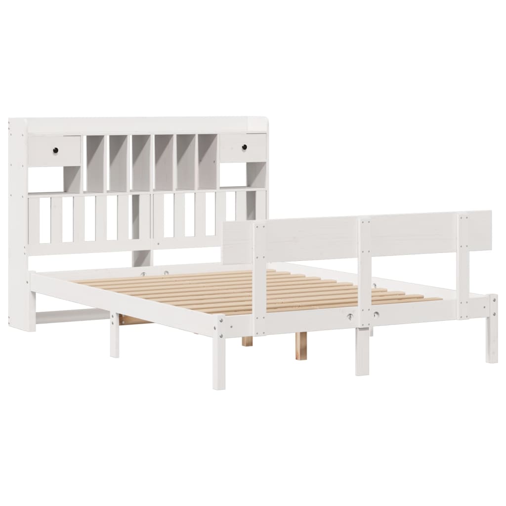 vidaXL Bed met boekenkast zonder matras grenenhout wit 140x190 cm afbeelding