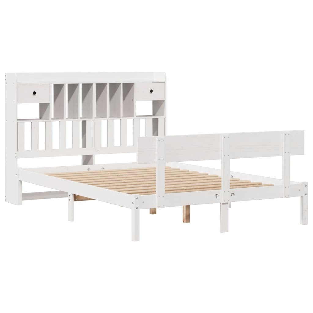 vidaXL Bed met boekenkast zonder matras grenenhout wit 160x200 cm afbeelding