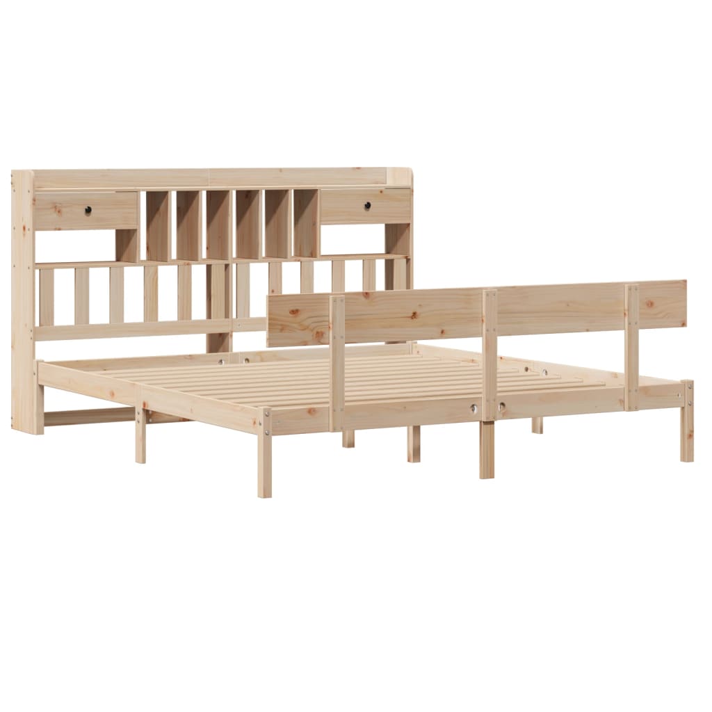 vidaXL Bed met boekenkast zonder matras massief grenenhout 200x200 cm afbeelding