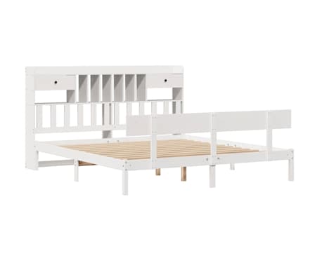 vidaXL feh&eacute;r t&ouml;m&ouml;r fenyőfa k&ouml;nyvespolcos &aacute;gy matrac n&eacute;lk&uuml;l 200x200 cm