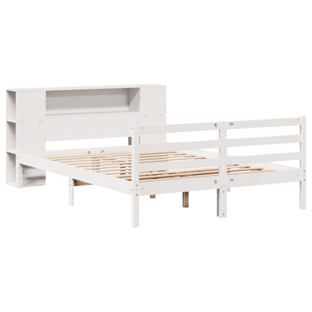 vidaXL Bed met boekenkast zonder matras grenenhout wit 140x200 cm afbeelding