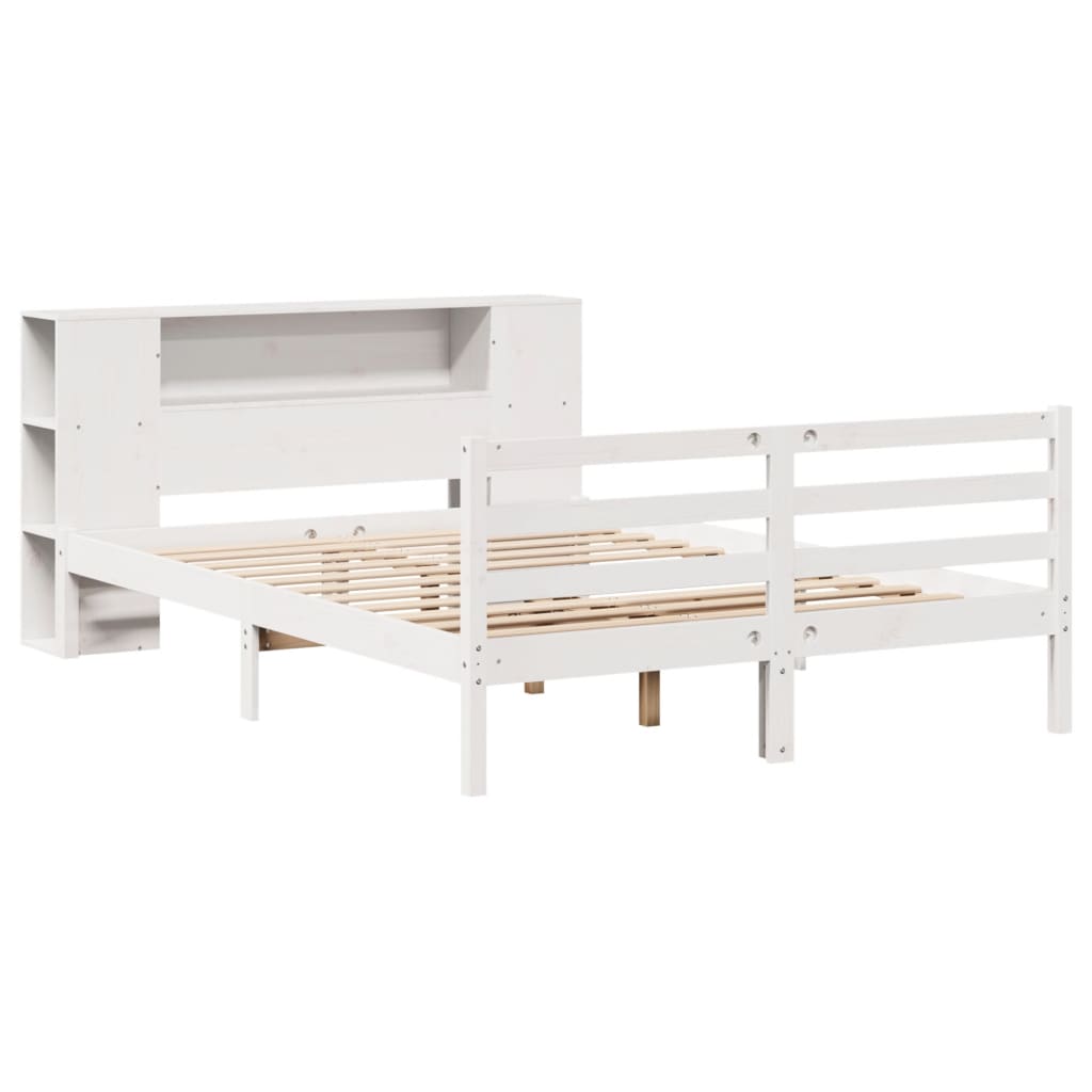 vidaXL Bed met boekenkast zonder matras grenenhout wit 160x200 cm afbeelding