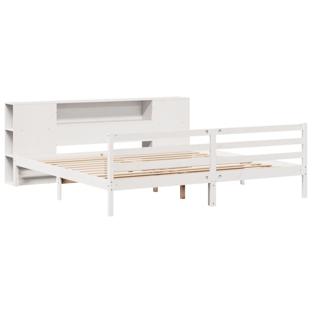 vidaXL Bed met boekenkast zonder matras grenenhout wit 200x200 cm afbeelding