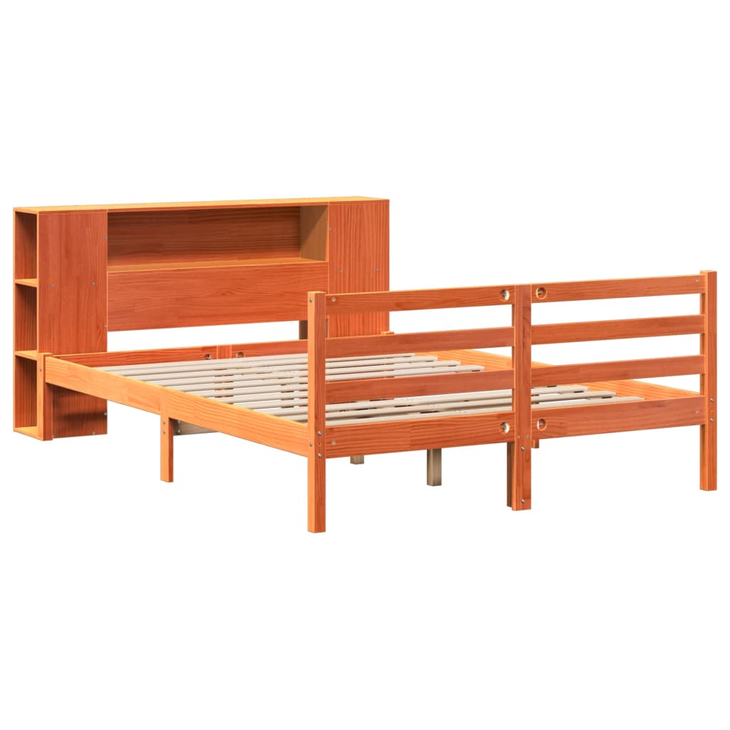 vidaXL Bed met boekenkast zonder matras grenenhout wasbruin 120x190 cm afbeelding