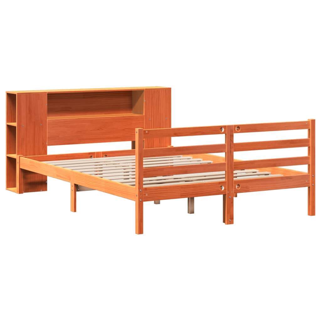 vidaXL Bed met boekenkast zonder matras grenenhout wasbruin 140x200 cm afbeelding