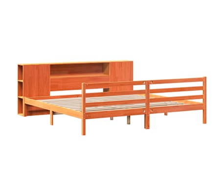 vidaXL Massivholzbett mit Regal ohne Matratze Wachsbraun 180x200 cm