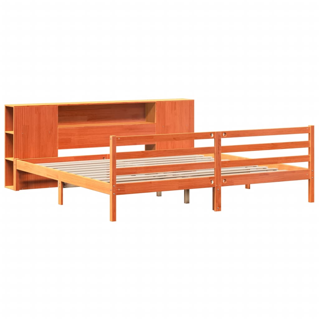 vidaXL Bed met boekenkast zonder matras grenenhout wasbruin 200x200 cm afbeelding