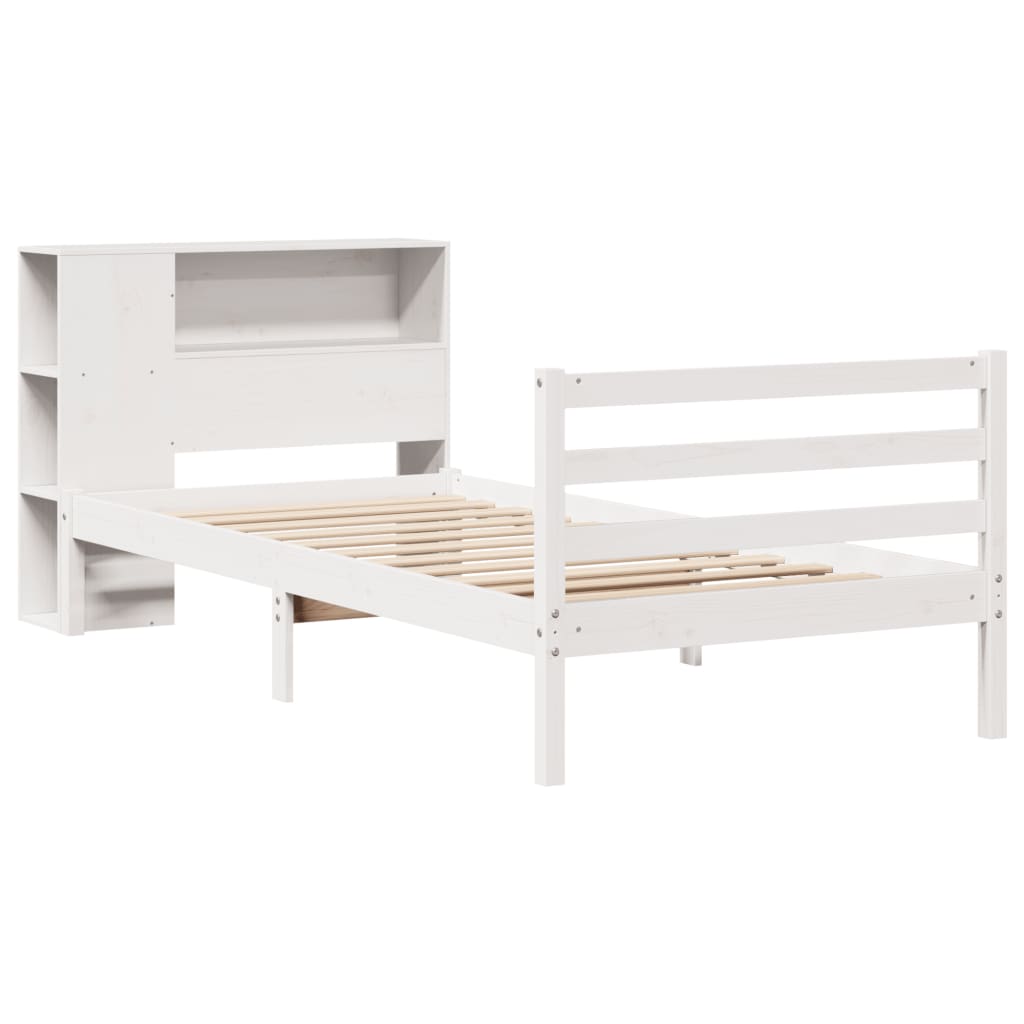 vidaXL Bed met boekenkast zonder matras grenenhout wit 100x200 cm afbeelding