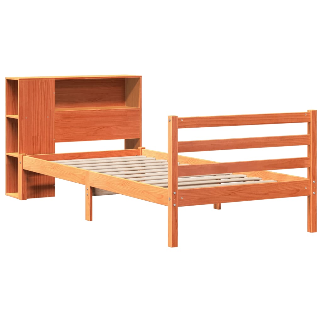 vidaXL Bed met boekenkast zonder matras massief hout wasbruin 75x190cm afbeelding
