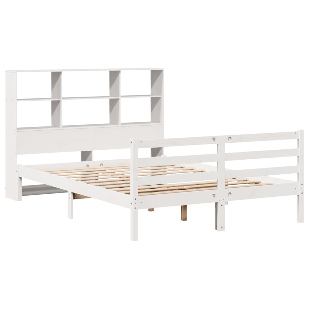 vidaXL Bed met boekenkast zonder matras grenenhout wit 140x190 cm afbeelding