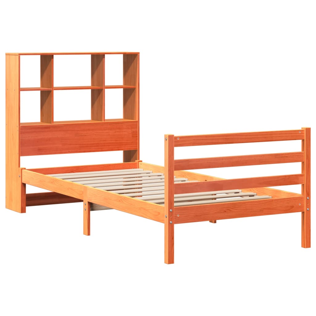 vidaXL Bed met boekenkast zonder matras massief hout wasbruin 75x190cm afbeelding