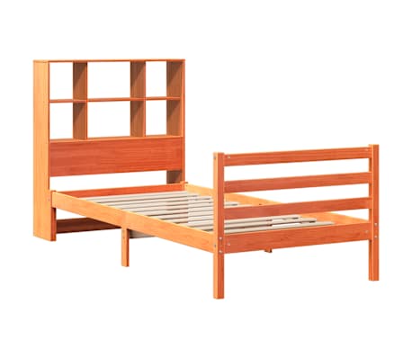 vidaXL Massivholzbett mit Regal ohne Matratze Wachsbraun 100x200 cm