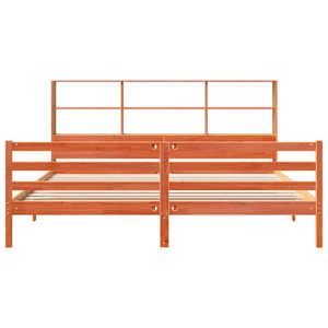 Postel s knihovnou bez matrace hnědá 200 x 200 cm masivní dřevo - obrázek 4