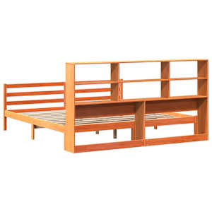 Postel s knihovnou bez matrace hnědá 200 x 200 cm masivní dřevo - obrázek 6