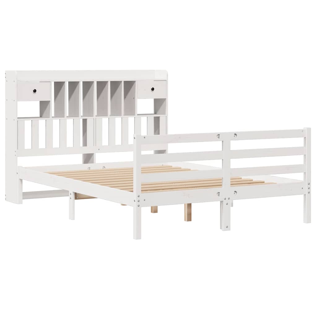 vidaXL Bed met boekenkast zonder matras grenenhout wit 140x190 cm afbeelding