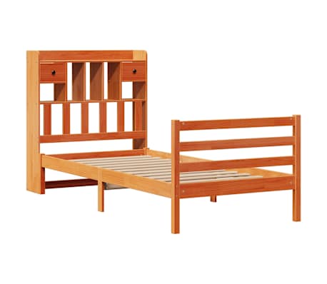 vidaXL Seng med bokhylle uten madrass voksbrun 90x190 cm heltre furu