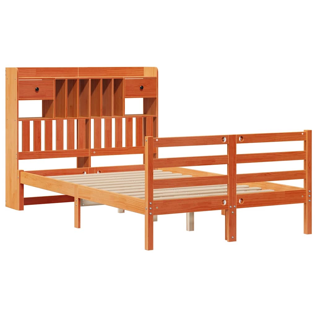 vidaXL Bed met boekenkast zonder matras grenenhout wasbruin 120x190 cm afbeelding