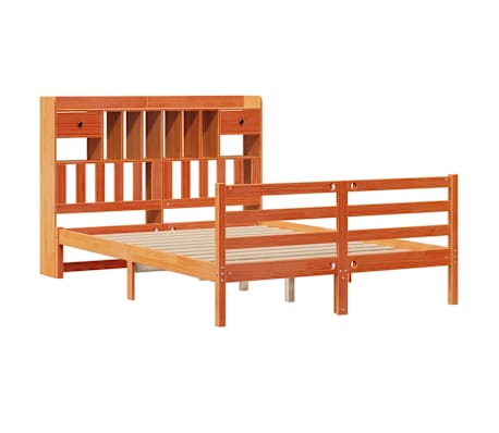 vidaXL Seng med bokhylle uten madrass voksbrun 140x200 cm heltre furu