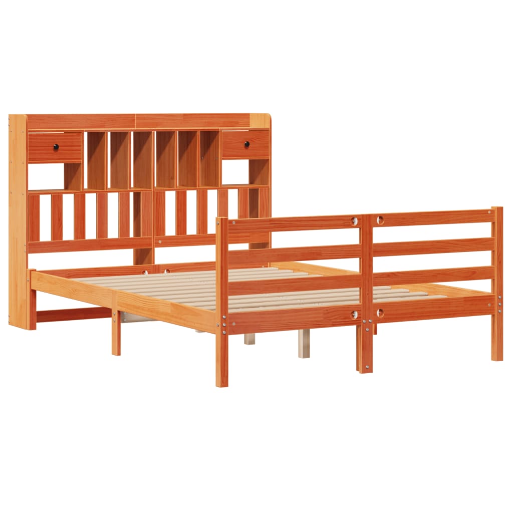 vidaXL Bed met boekenkast zonder matras grenenhout wasbruin 160x200 cm afbeelding