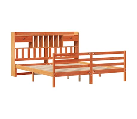 vidaXL Bookcase Bed without Mattress Wax Brown 180x200 cm Super King Solid Wood Pine