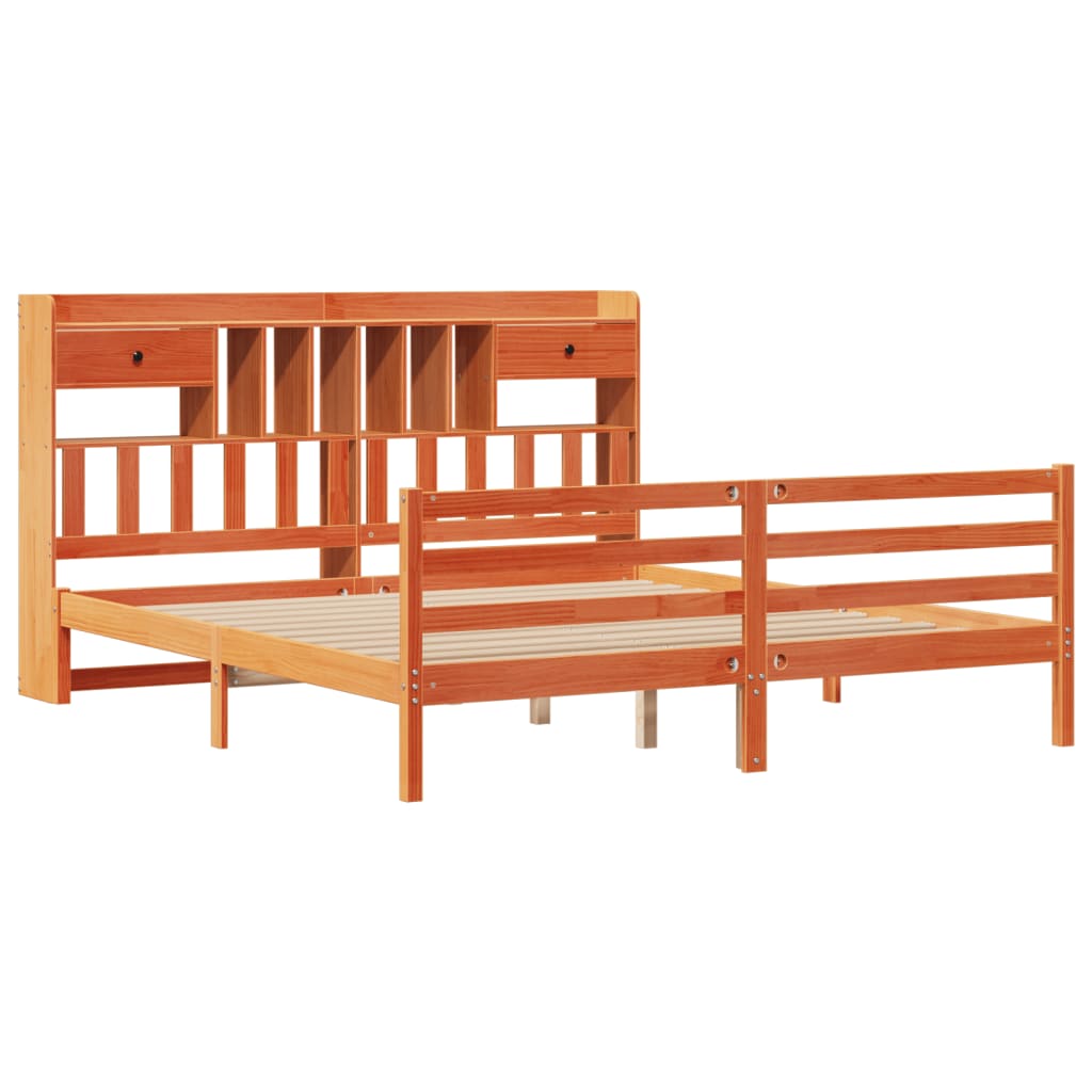 vidaXL Bed met boekenkast zonder matras grenenhout wasbruin 200x200 cm afbeelding
