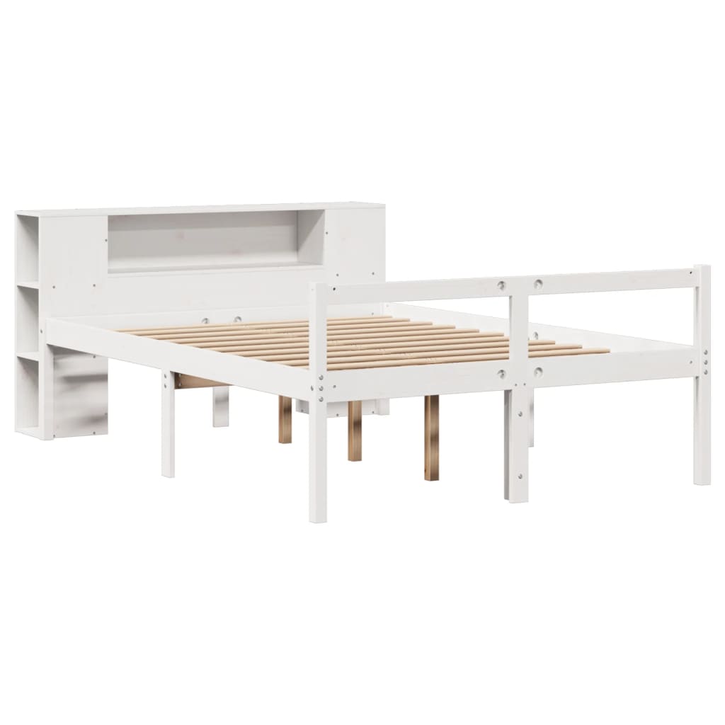 vidaXL Bed met boekenkast zonder matras grenenhout wit 160x200 cm afbeelding