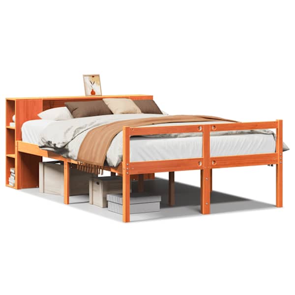vidaXL riiuliga voodi ilma madratsita, vahapruun, 135x190cm, puit