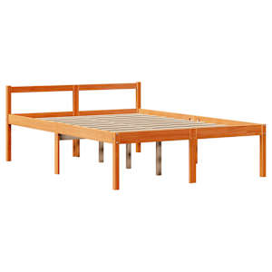 Postel s knihovnou bez matrace hnědá 160 x 200 cm masivní dřevo - obrázek 8