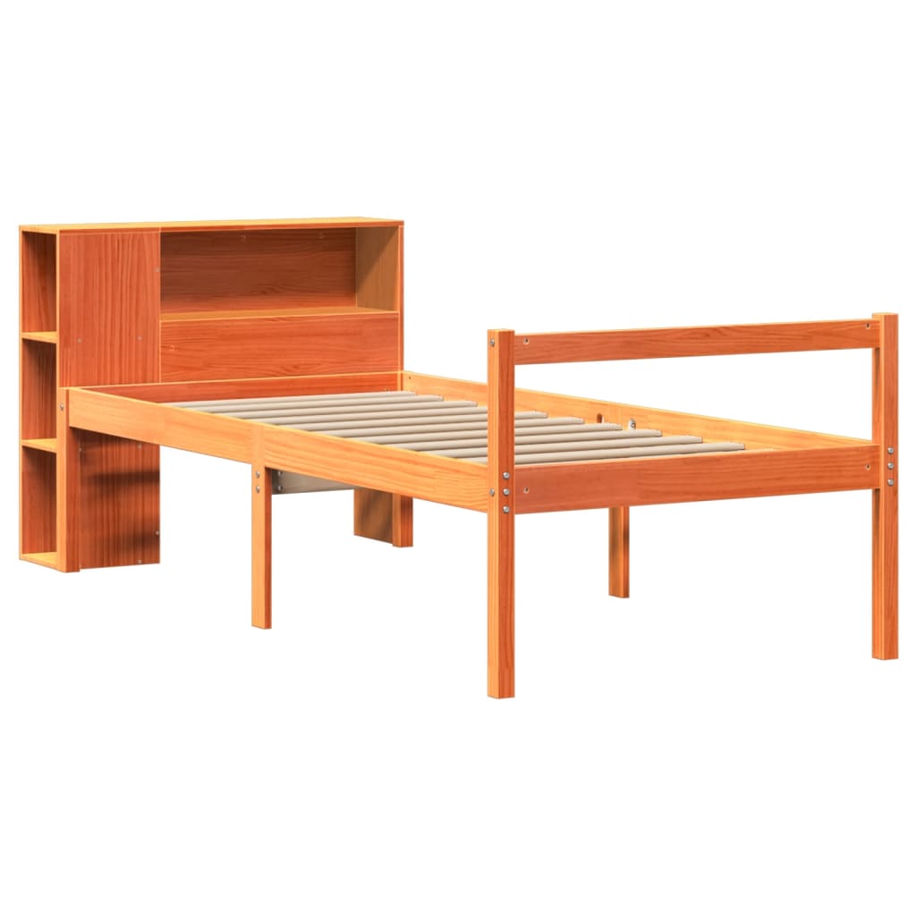 vidaXL Bed met boekenkast zonder matras massief hout wasbruin 75x190cm afbeelding