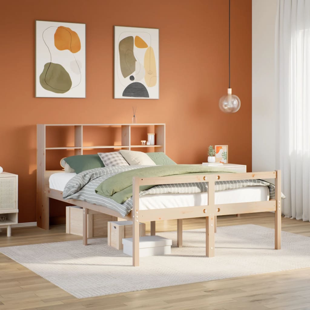 vidaXL Pat cu bibliotecă fără saltea, 120x190 cm, lemn masiv de pin