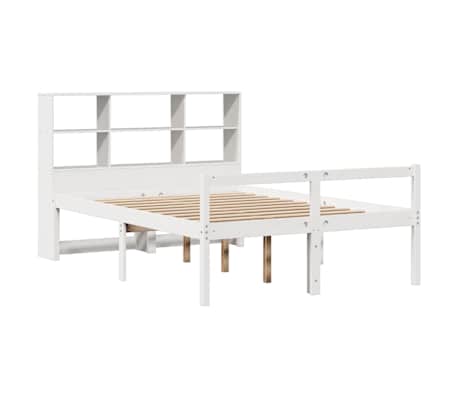 vidaXL Seng med bokhylle uten madrass hvit 140x190 cm heltre furu