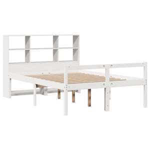 vidaXL Seng med bokhylle uten madrass hvit 140x190 cm heltre furu