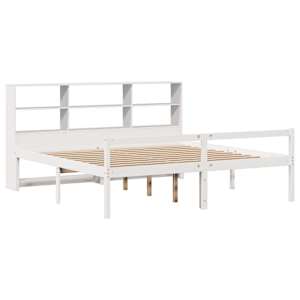 vidaXL Cama com estante sem colch&atilde;o 180x200 cm pinho maci&ccedil;o branco