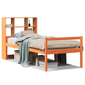 Postel s knihovnou bez matrace hnědá 75 x 190 cm masivní dřevo - obrázek 2