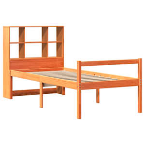 Postel s knihovnou bez matrace hnědá 75 x 190 cm masivní dřevo - obrázek 3